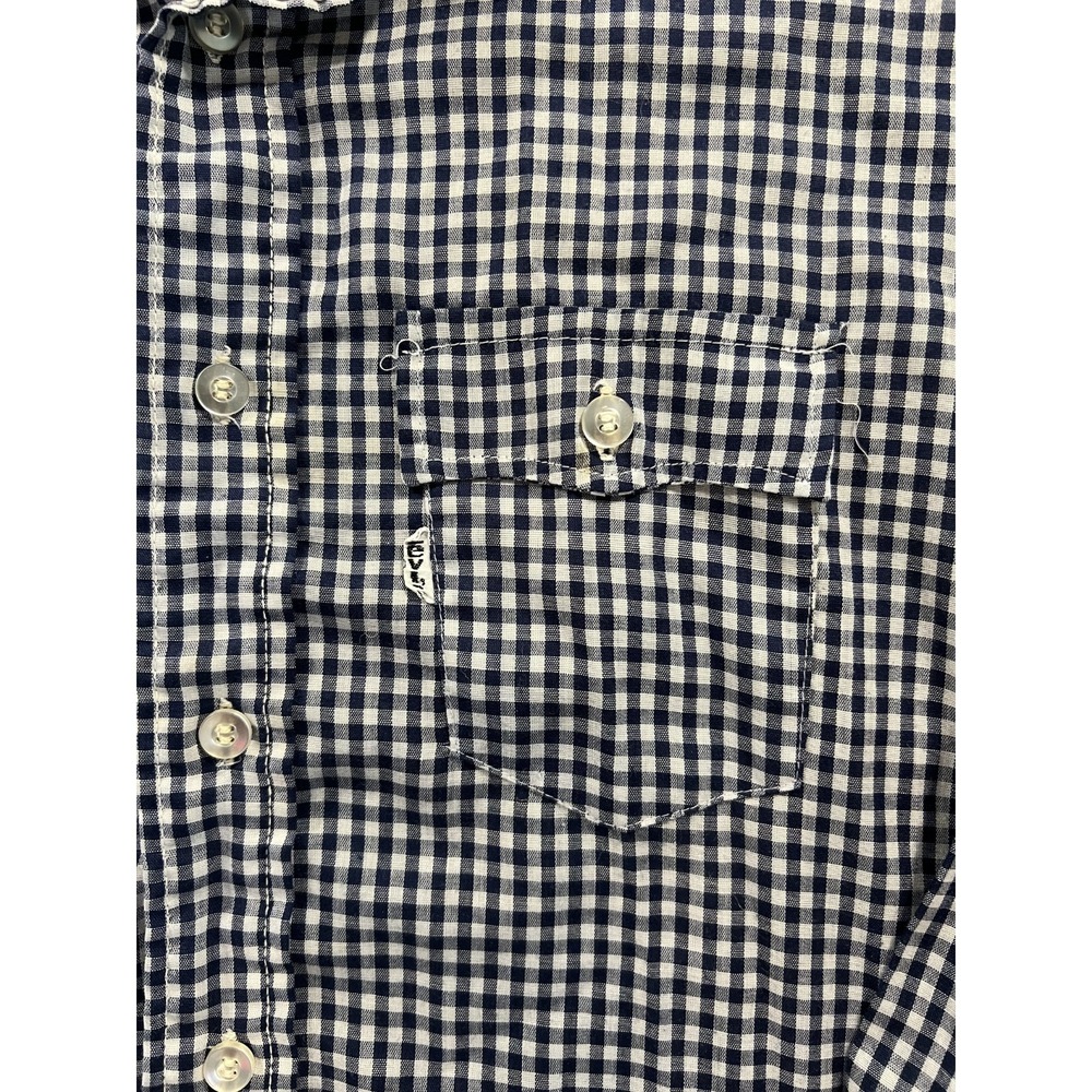 Vintage Levis Western Shirt Mens Navy White Gingham Plaid 70s Super Thin Small - Picture 4 of 7